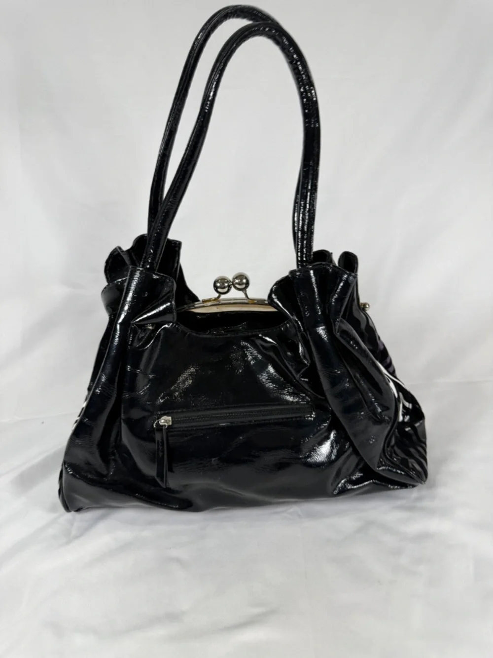 Y2K Zebra Print Kiss Lock Satchel Glam Statement Handbag